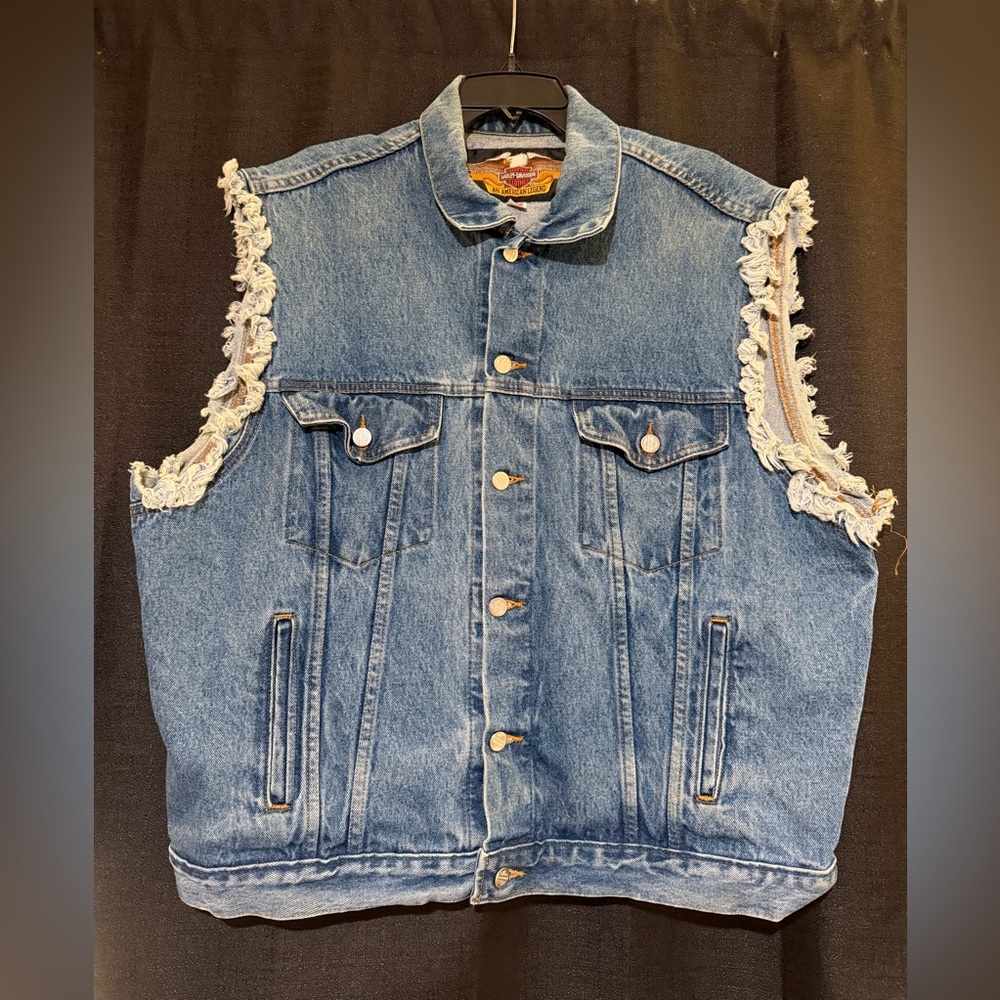 Harley-Davidson Blue Denim Vest with American Flag